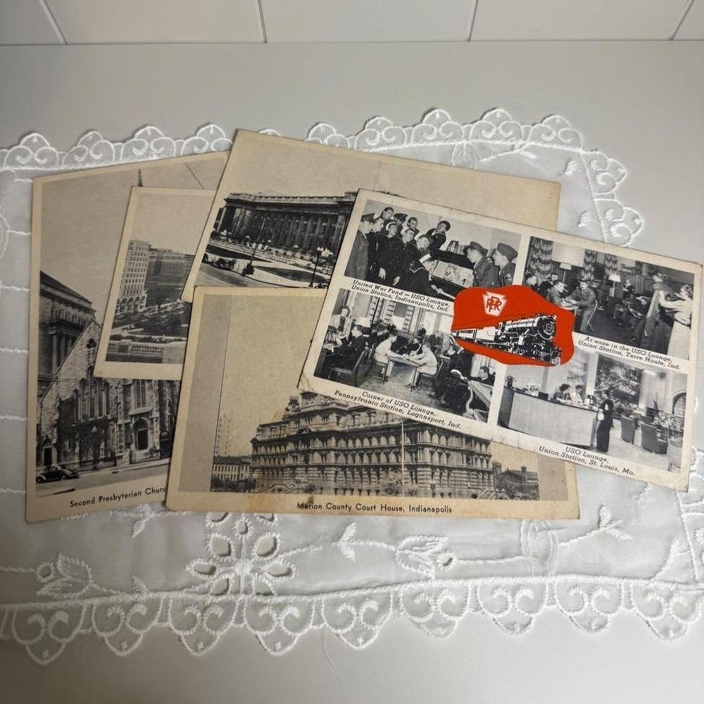 Lot of 5 Vintage Indianapolis Indiana Postcards USO PRR Landmarks 1940s